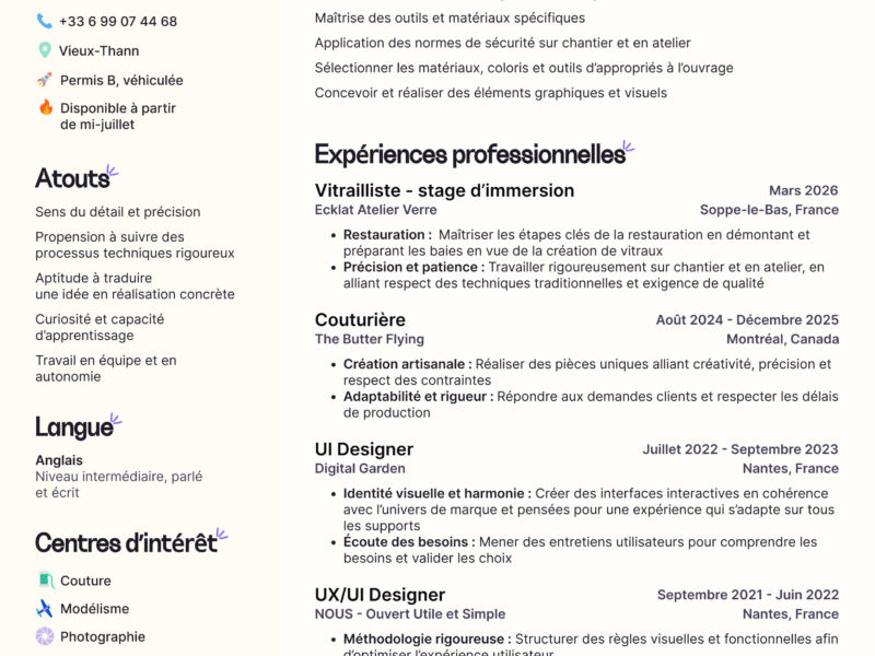 Candidature pour un contrat d’apprentissage de vitrailliste