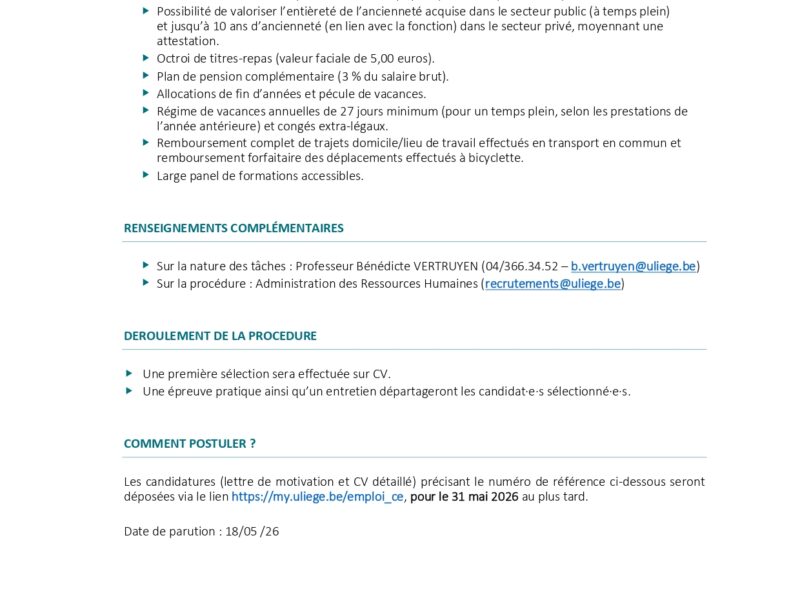 Technicien.ne à l’atelier de soufflage de verre département de Chimie - Faculté des Sciences niveau Bachelier / Graduat