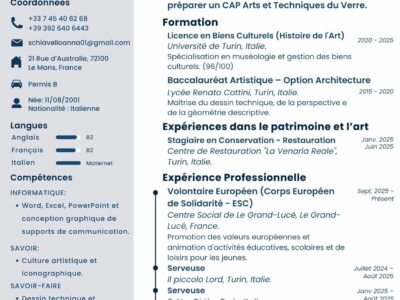 Jeune diplômée en histoire de l'art à la recherche d'un atelier pour un apprentissage