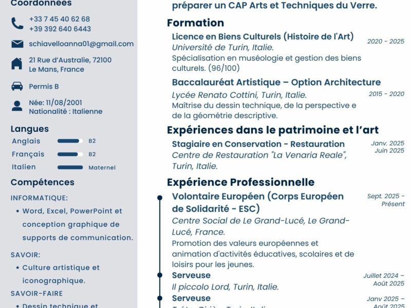 Jeune diplômée en histoire de l'art à la recherche d'un atelier pour un apprentissage